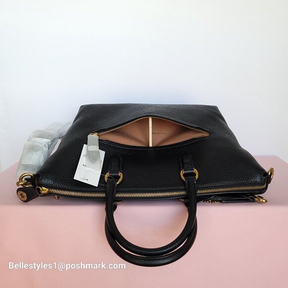 COACH Cara Pebbled Leather Satchel with Crossbody Strap- Black⭐ - Picture 8 of 16